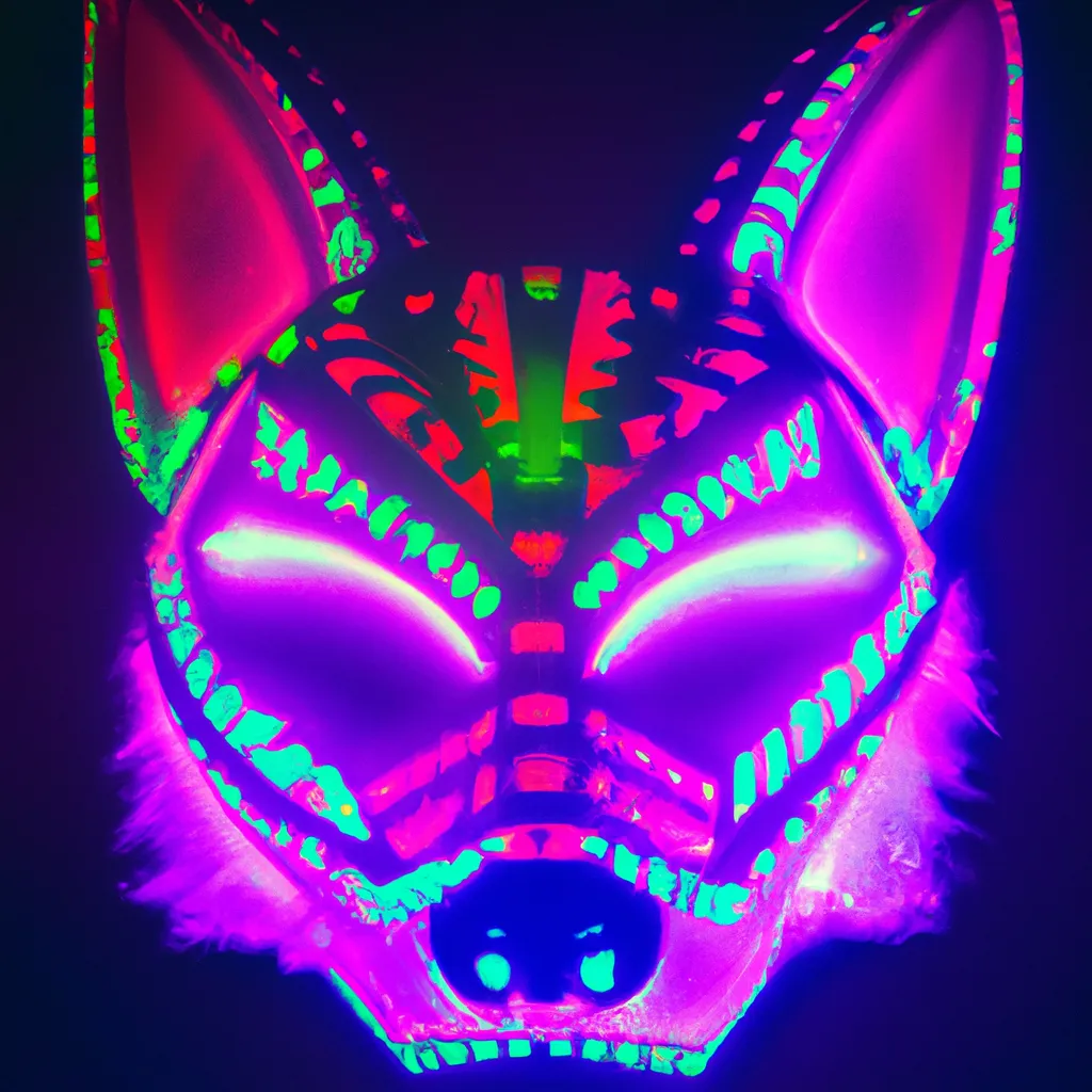 Prompt: african tribal mask of a fox, glitchcore, rgb led light accents