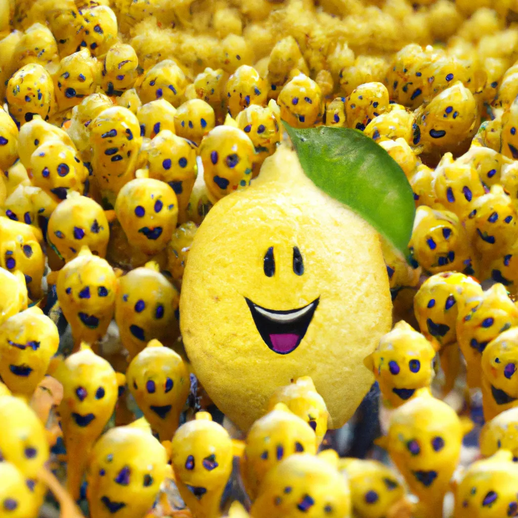 3-D, Photo-Realistic, Laughing Giant Lemon surround... | OpenArt