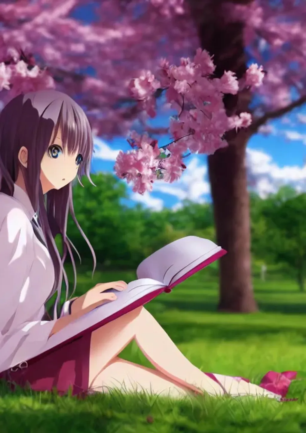 Premium Photo  Cute young woman reading book anime style background