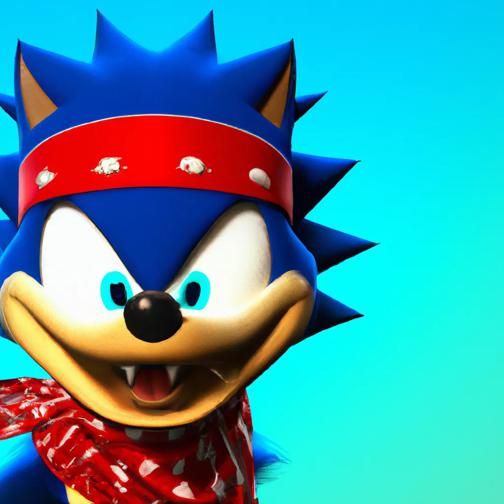 Prompt: Promo pic of sonic the hedgehog with a bandana over head.4k,epic,art