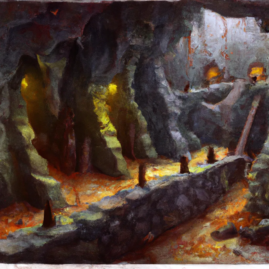 a painting of an underground dungeon interior skyrim... | OpenArt