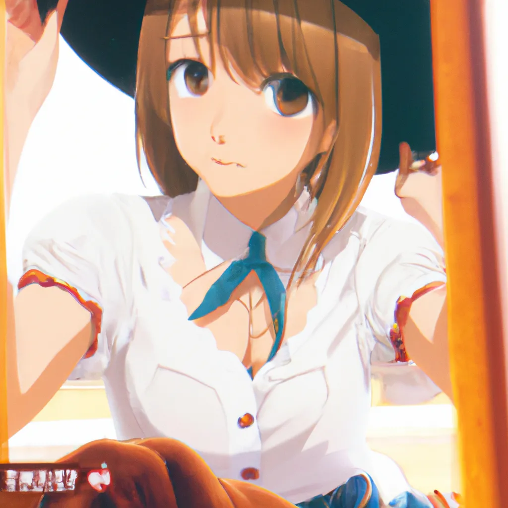 Prompt: anime key visual of a woman in a cowboy costumew, shot by akiyoshi hongo, official media