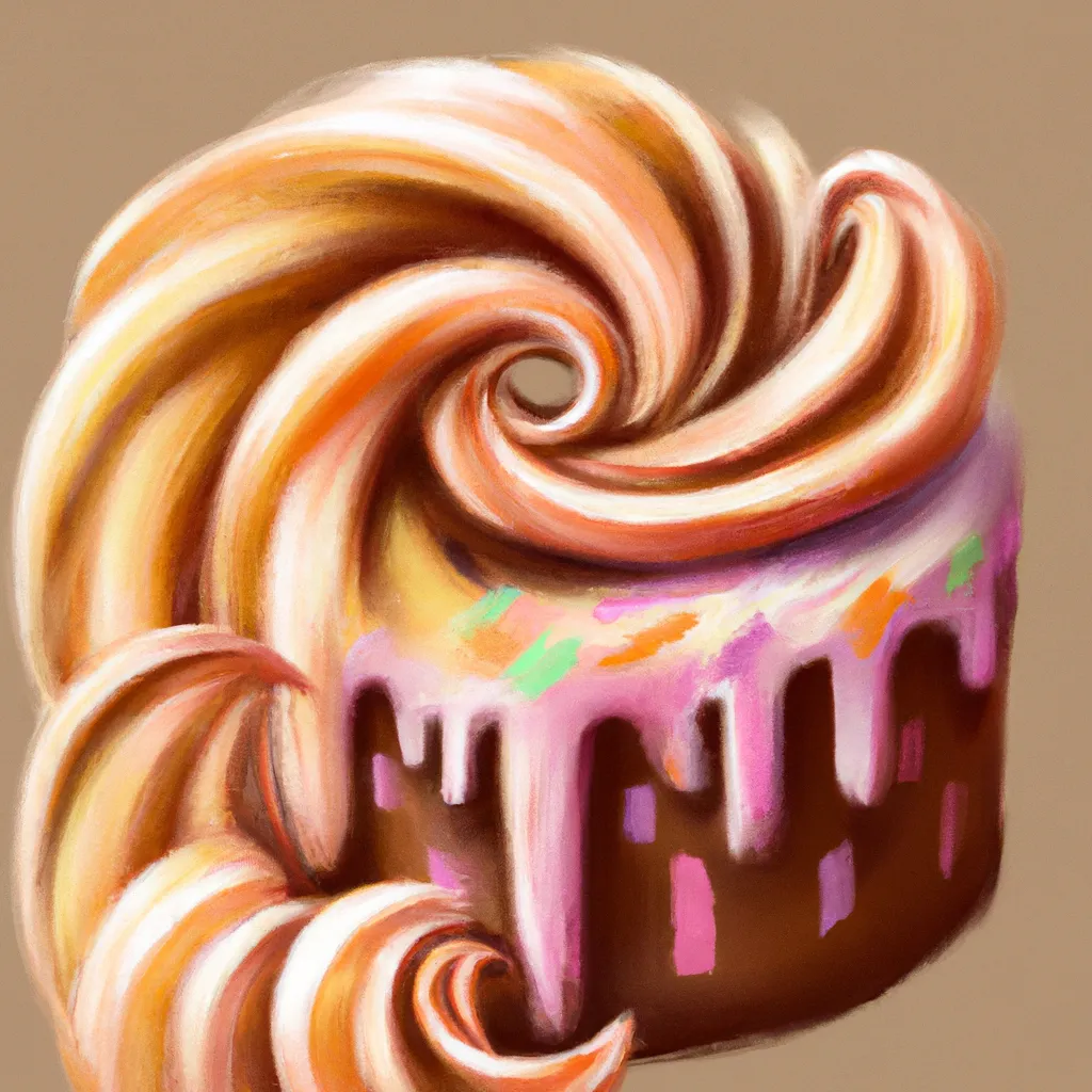 Prompt: Cake with spiral pattern icing, digital art