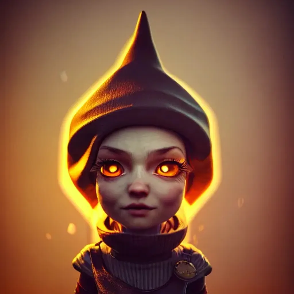 Prompt: Photo of Half gnome half human, smooth 3D render, cute, photorealistic, octane render artstation trending 8k steampunk wlop uhd unreal engine, fiery eyes, golden light, liquid mirror, bokeh, centered 