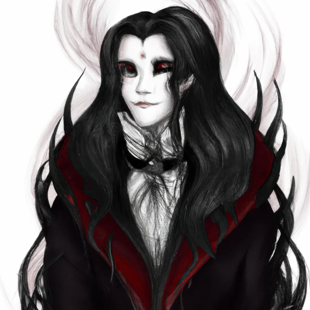 Prompt: A steampunk gothic vampire with long hair and red eyes, beautiful face, and a long black cape, digital art, art nouveau