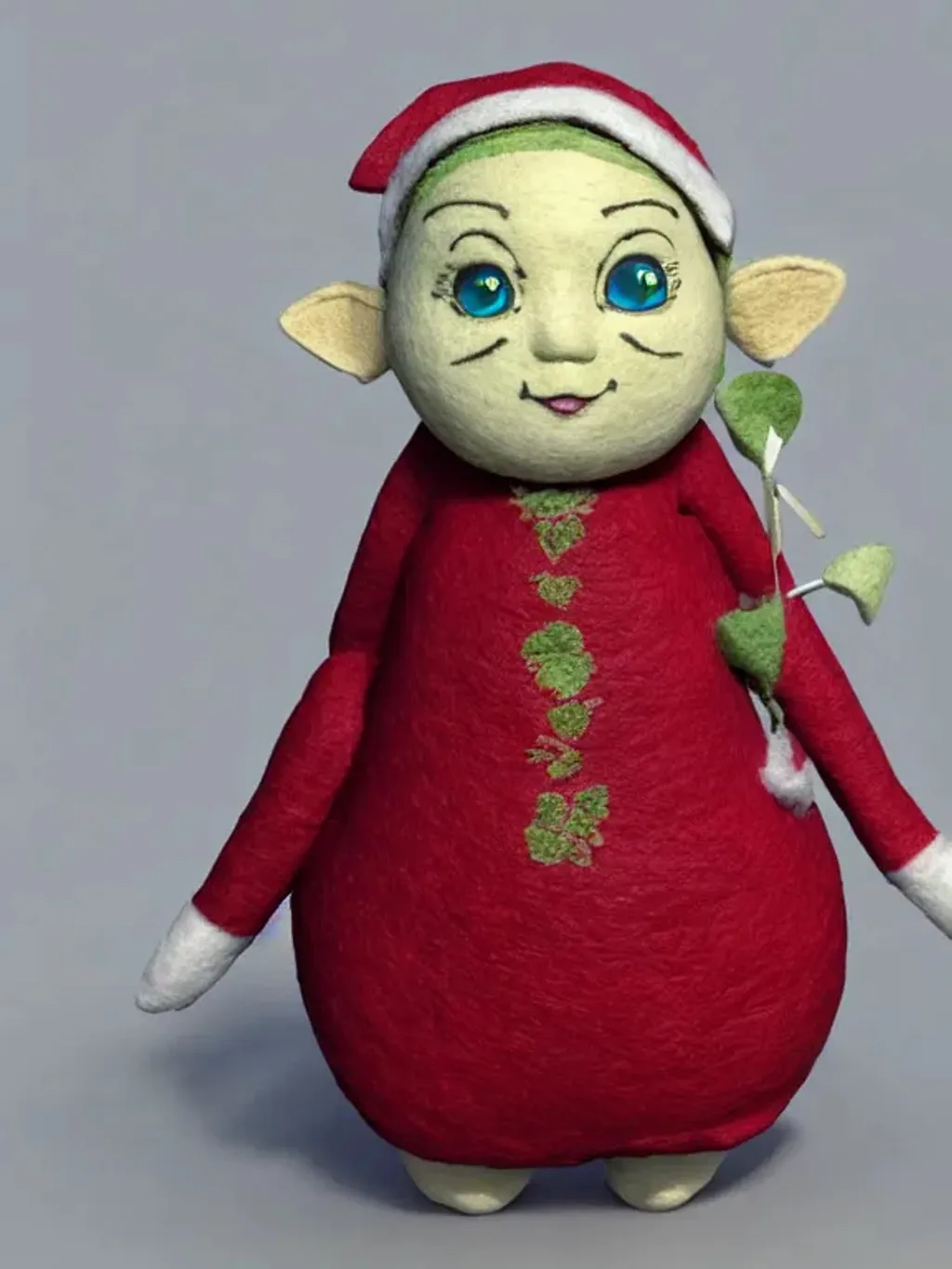 Prompt: 3d render of a felt doll adorably cute chubby elf  in the style of  tim Burton 