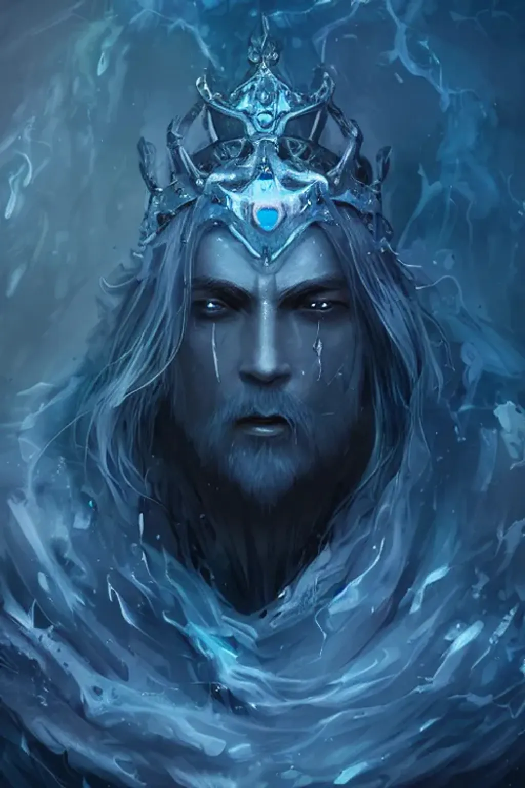 Prompt: transparent ancient ghost king with night crown, ice, artstation portrait, epic fantasy art, close up, regal