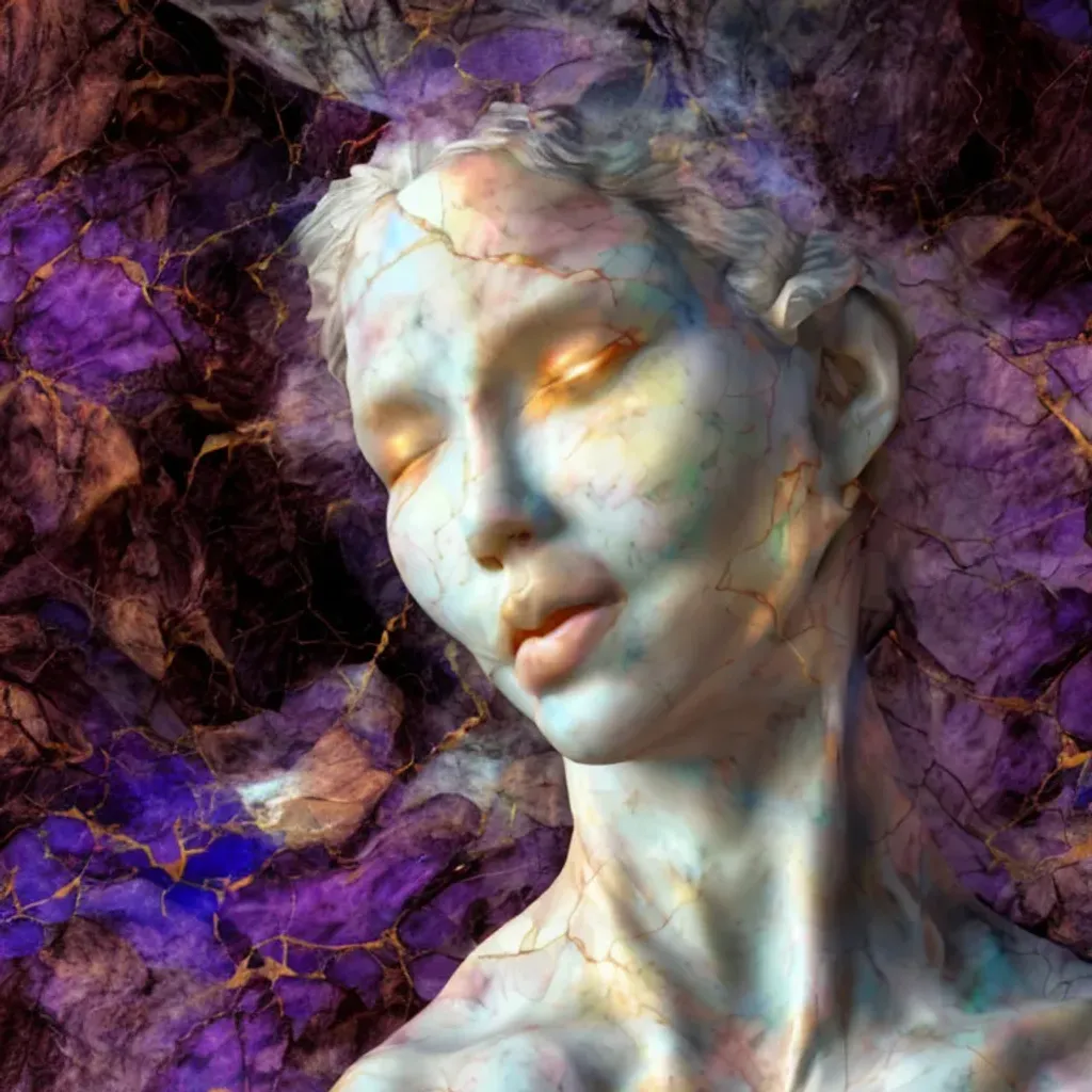 Prompt: realistic 8k digital painting of a stunning intricate cracked multicolored milky marble Ancient Cracked Female Statue design Bernini Sculpture. Kintsugi. Angry wasps in the cracks and flying around. by Daytoner, Greg Tocchini, Yoshitaka Amano. sentient mycelium and misty xparticles. Scattered angry wasps going to war , realistic 4k octane beautifully detailed render, 4k post-processing, highly detailed Hyperrealism. Subsurface scattering. Octane Render