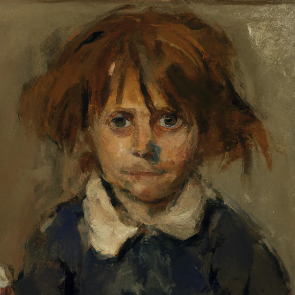 Prompt: Funny Girl With Dirty Face and Messy Hair, London, 1880, by Paul Cézanne