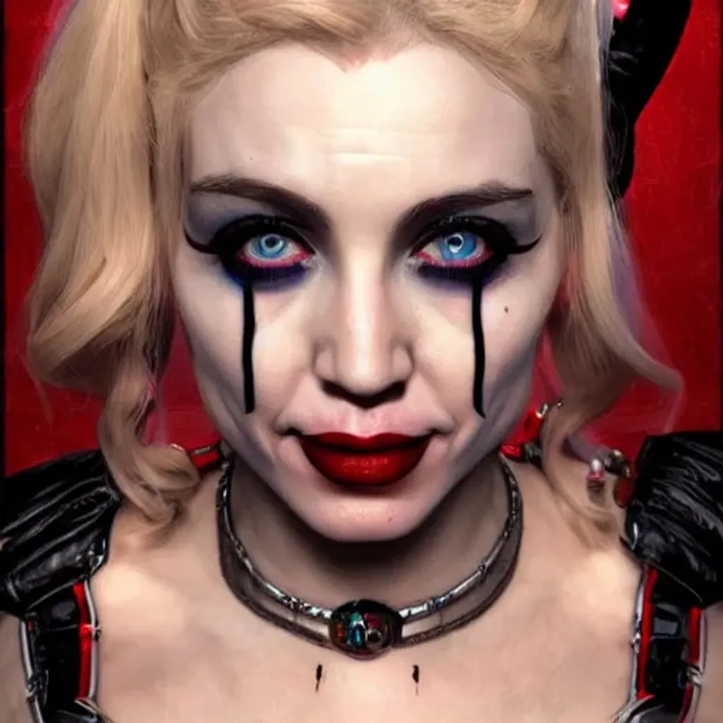 Prompt: harley quinn with the face of Madonna, from league of legends, hyper detailed, digital art, trending in artstation, cinematic lighting, studio quality, smooth render, fluorescent skin, unreal engine 5 rendered, octane rendered, art style by klimt and nixeu and ian sprigger and wlop and krenz cushart