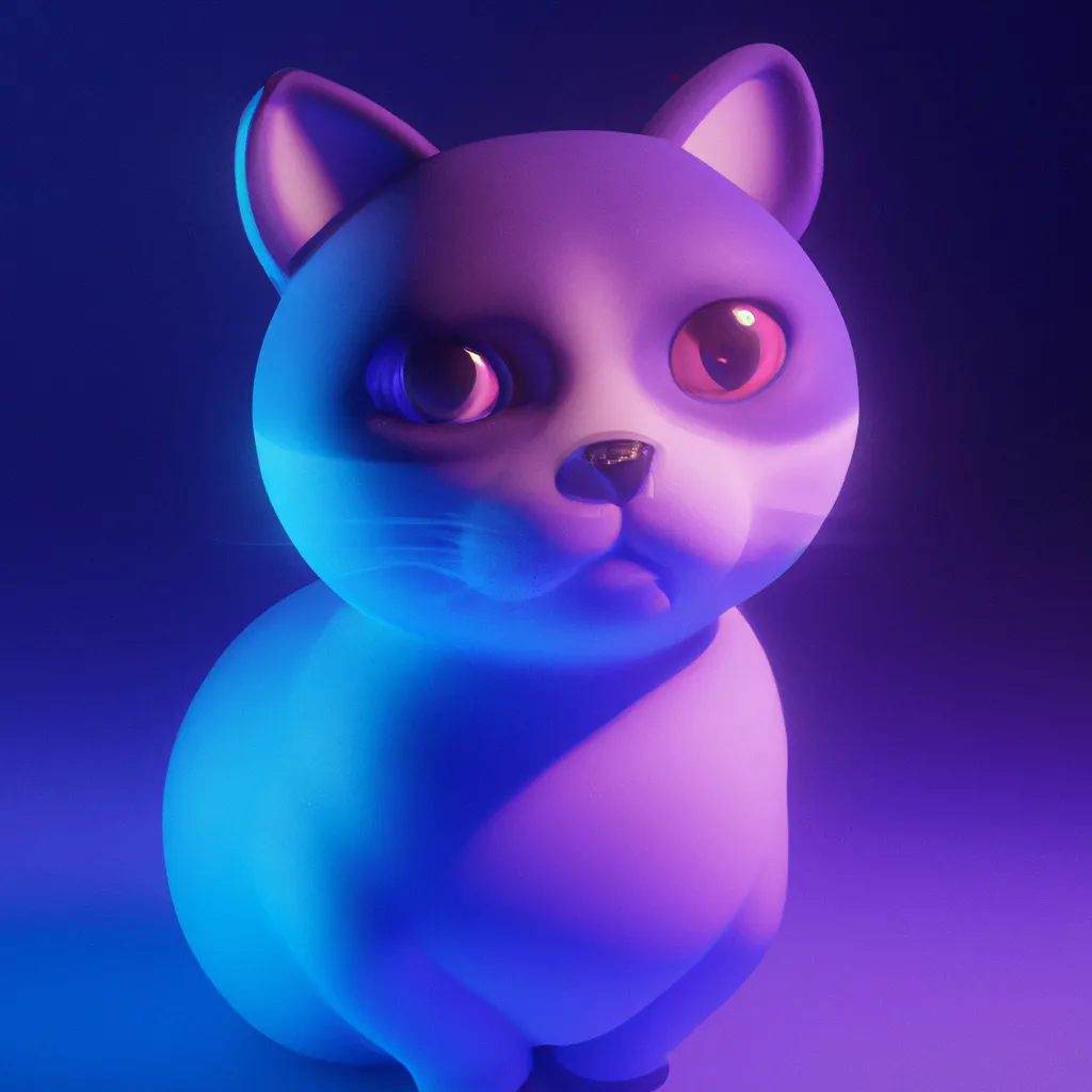 3d Render Very Cute Cat With Cute Face With Purple