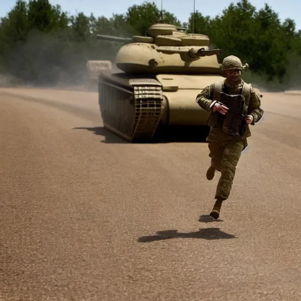 A soldier running to a tank | OpenArt