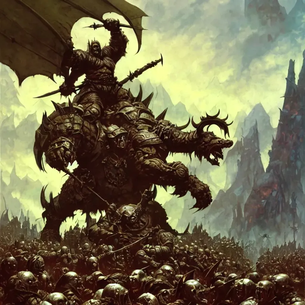 Tough armored trolls and orcs ride giant armored wol...