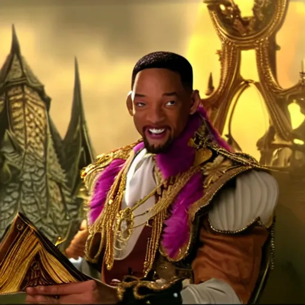 Prompt: (Fantasy Like) Will Smith dressed up as a princess (4k) glossy and animated.