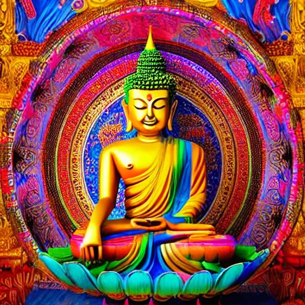 Prompt: colorful and festive captivating buddha,  rich vivid colors, ambient lighting, dynamic lighting,  atmospheric lighting, painted, intricate, highly detailed