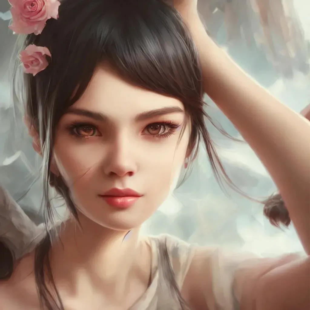 Prompt: pretty girl, high detailed face, long black hair, sweet smile, 8 k resolution, trending on artstation, art by wlop, cinematic lightning, bedroom background, high detailed face, high detailed eyes