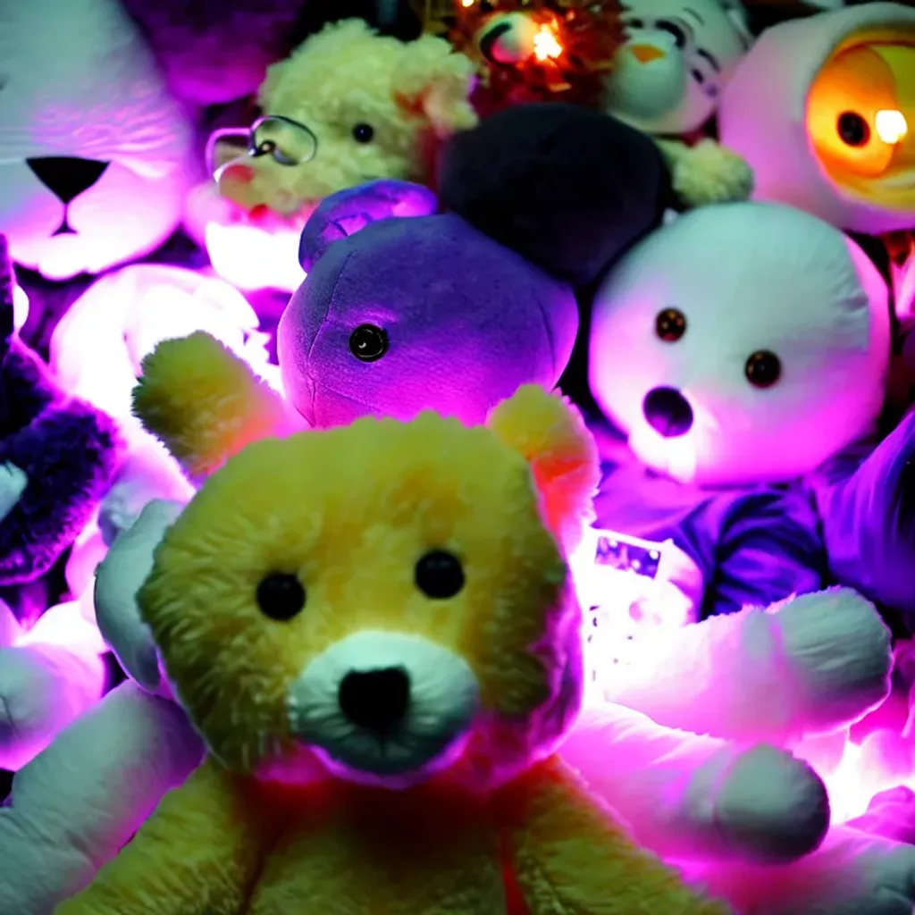 Prompt: Orrery saw purple lights shining brightly from the stuffed animals covering him. He clawed and dug his way through the lifeless stuffed animals that were no longer breathing into his mouth or keeping him down. Orrery shoved his hands into the open air above the pile of glowing stuffed animals he was in. He dug his way to the surface and stood up on the cave floor, which was about 3 feet below the top of the pile of luminescent stuffed animals he was standing in He gasped and coughed because of the putrid fumes from the decaying wool stuffing in the pile of purple luminous stuffed animals.
