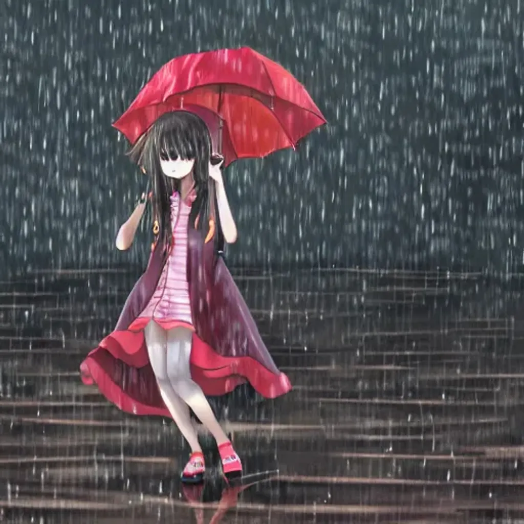 Prompt: Anime girl in the rain