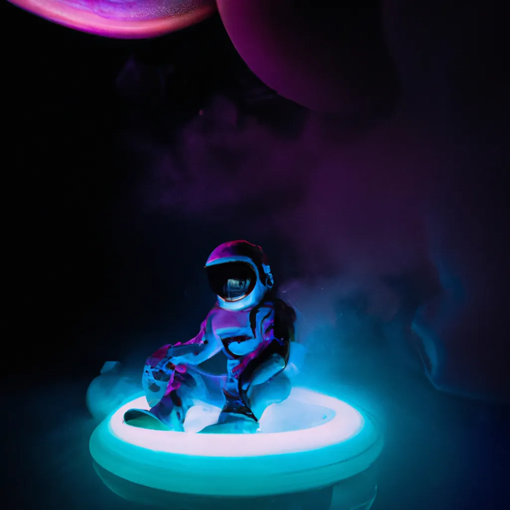 Prompt: “An astronaut sitting on Saturn , Ultra-Wide Angle, Moody Lighting, Cinematic Lighting, Studio Lighting, Glowing, Bioluminescence, Cathodoluminescence, Vapor, Fog, Mist, Bright rings”