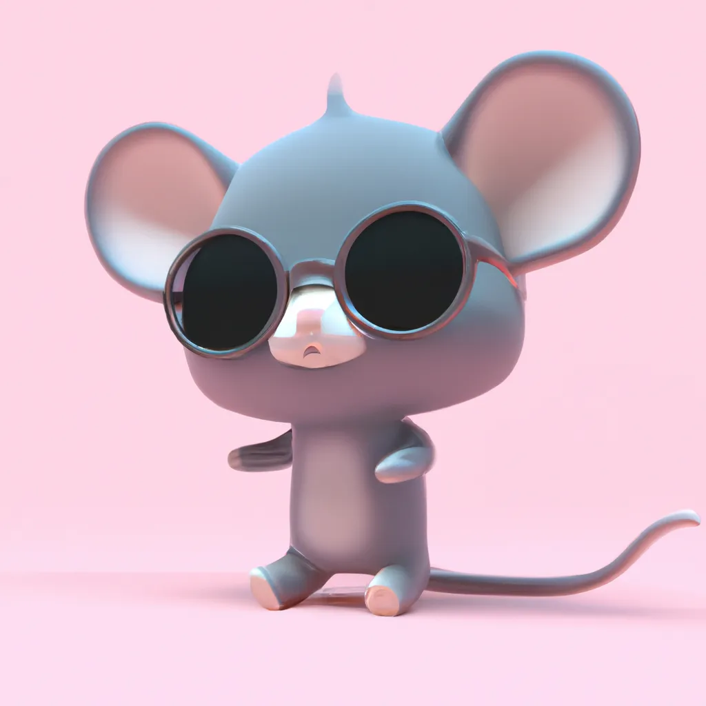Prompt: a highly detailed 3d render of an adorable and mouse wearing glasses, sticker illustration, cute style, cute and chibi