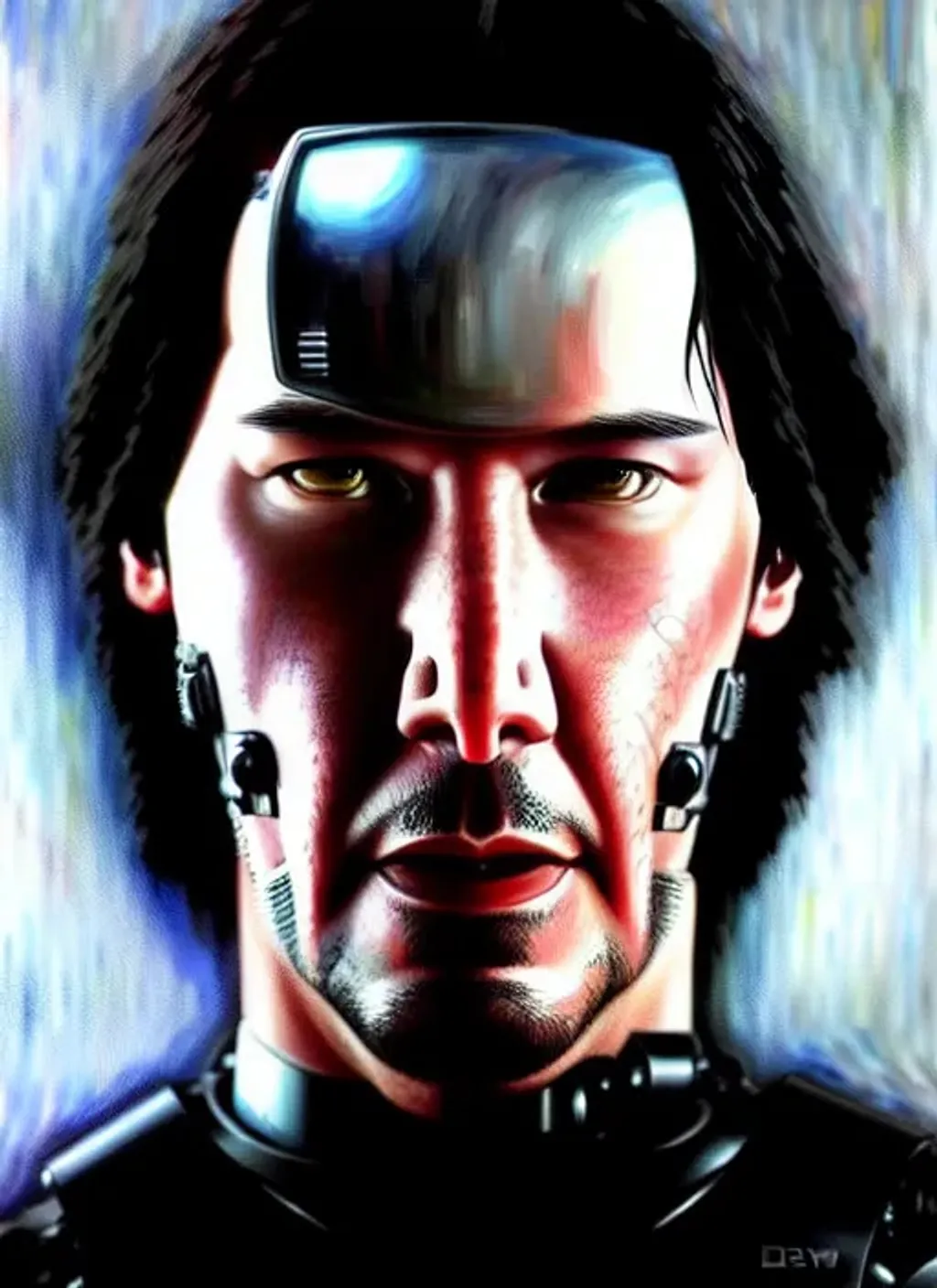 Prompt: Keanu Reeves Cyborg, by Dave Dorman