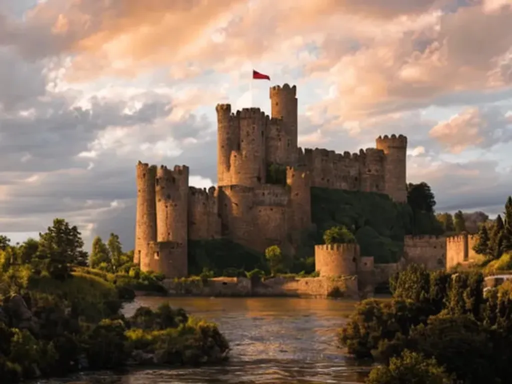 Prompt: photographic landscape of castle and river, poster from art magazine, Photo realistic picture, 8k resolution, octane render, dynamic lighting, sharp focus, volumetric shading, extremely detailed and intricate photography 