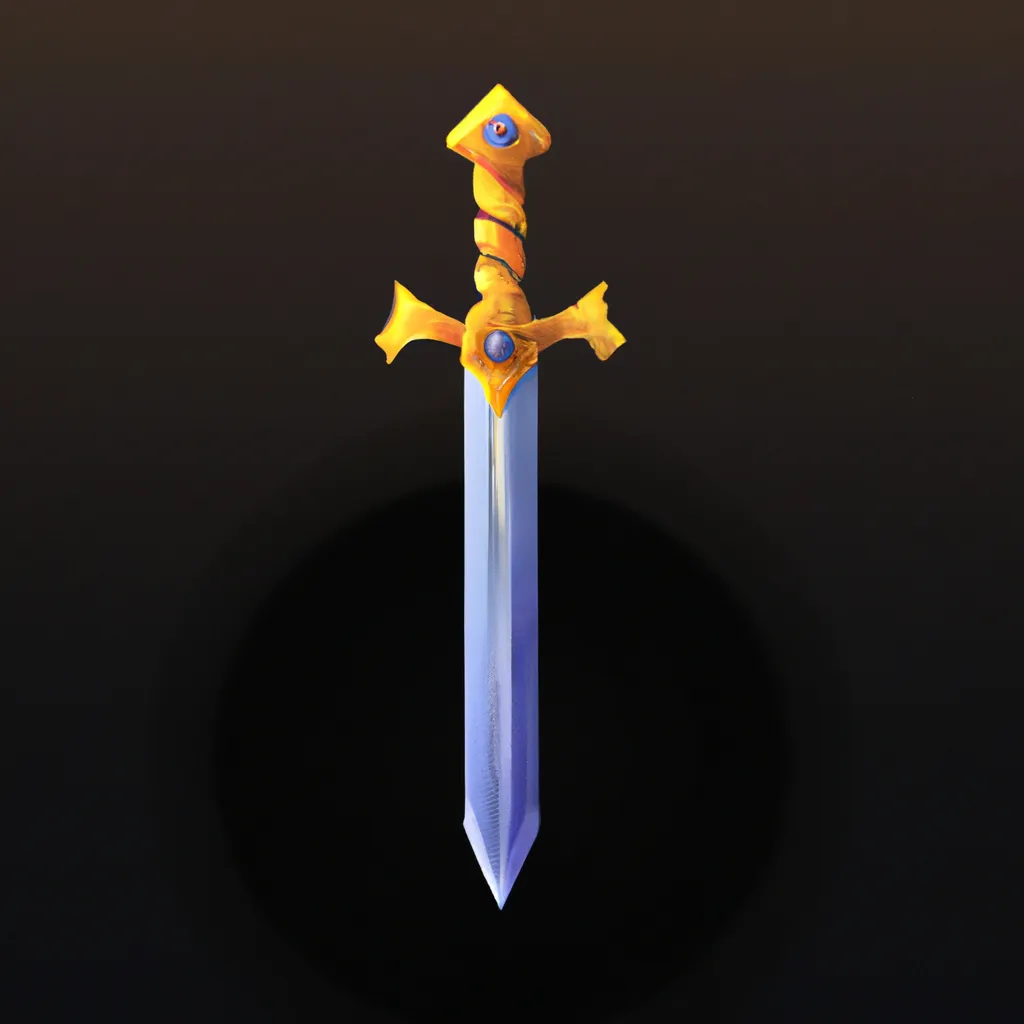 Prompt: sword in the middle center of a black background, game item icon, game asset, World of Warcraft