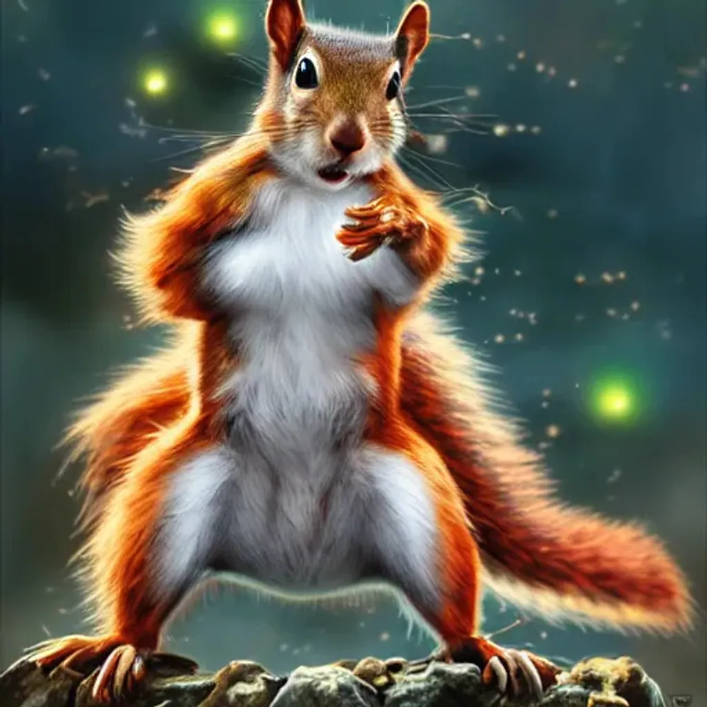 Prompt: a squirrel going super Saiyan , fantasy, intricate, highly detailed, digital painting, hyperrealistic, artstation, concept art, sharp focus, illustration , by Akira Toriyama