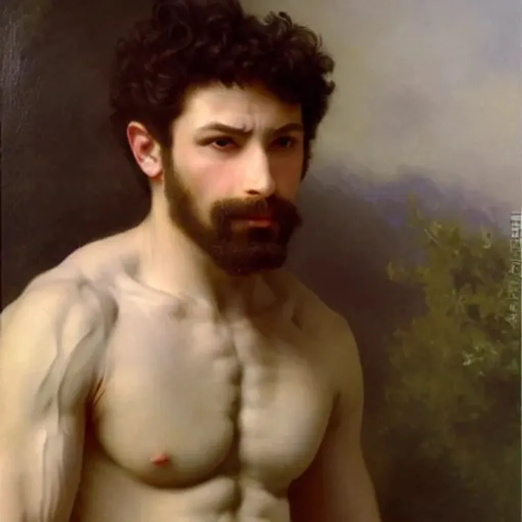 Prompt: detailed portrait painting of a muscular gentleman by William-Adolphe Bouguereau