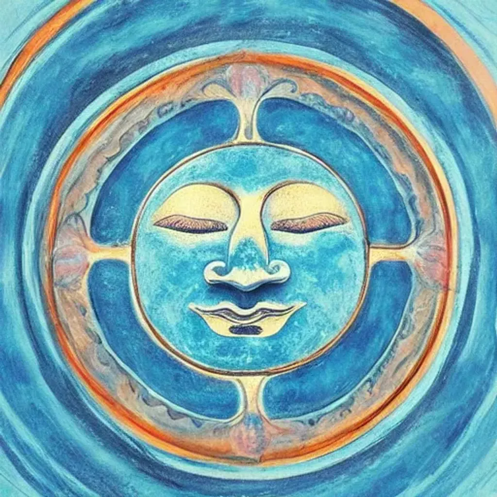 Prompt: Buddha, sun, moon, water