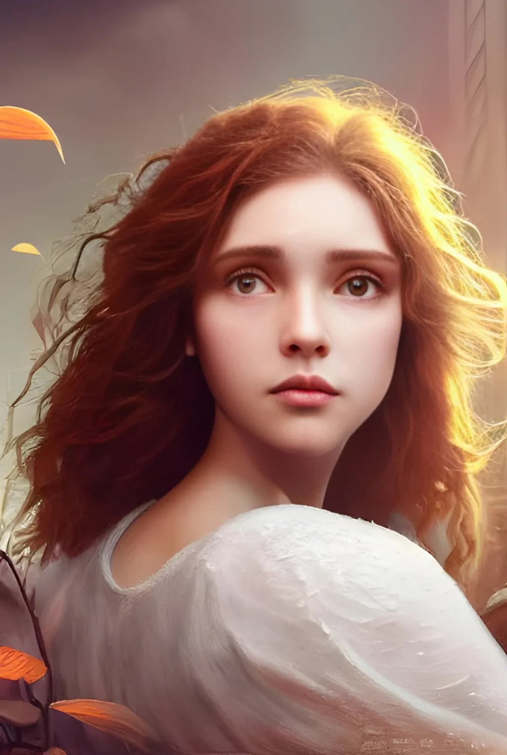 Prompt: a highly detailed epic cinematic concept art CG render digital painting artwork Beautiful young woman with hazel eyes, curly auburn hair, hydrangea blossom, full moon, romantic,  trending on ArtStation, cinematic colors, rendered in Maya, Blender and Photoshop, octane render, golden ratio composition, cinematic atmosphere, dynamic dramatic cinematic lighting, precise correct anatomy, aes