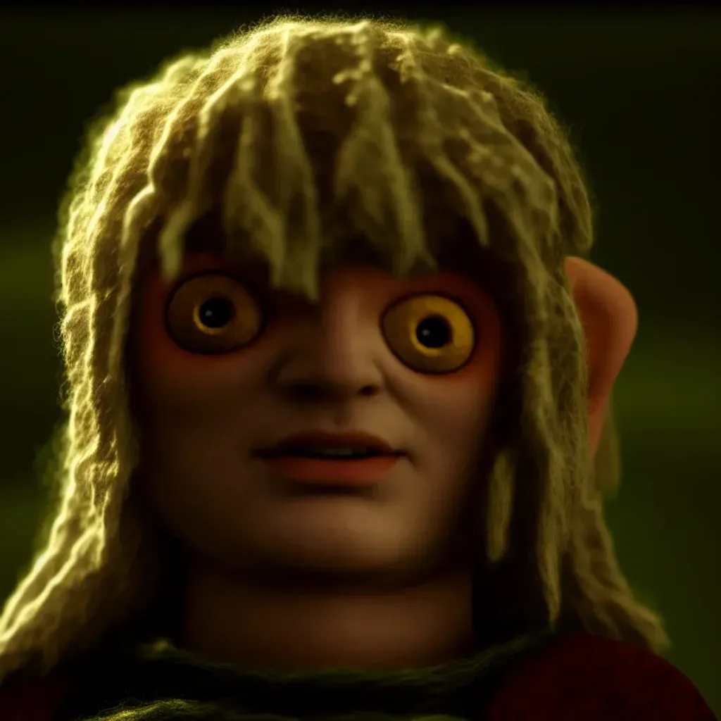 Prompt: screenshot from the Lord of the Rings movie in the style of a wool doll 3d octane render