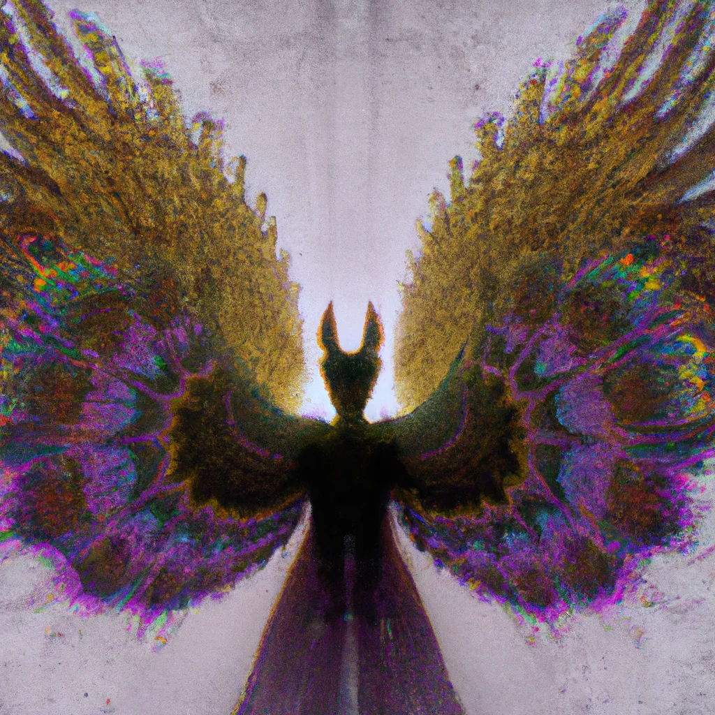 Prompt: the fractal god with wings ruling on its kingdom, 3D 64k render of mandelbrot set made of knitted moiré nebula