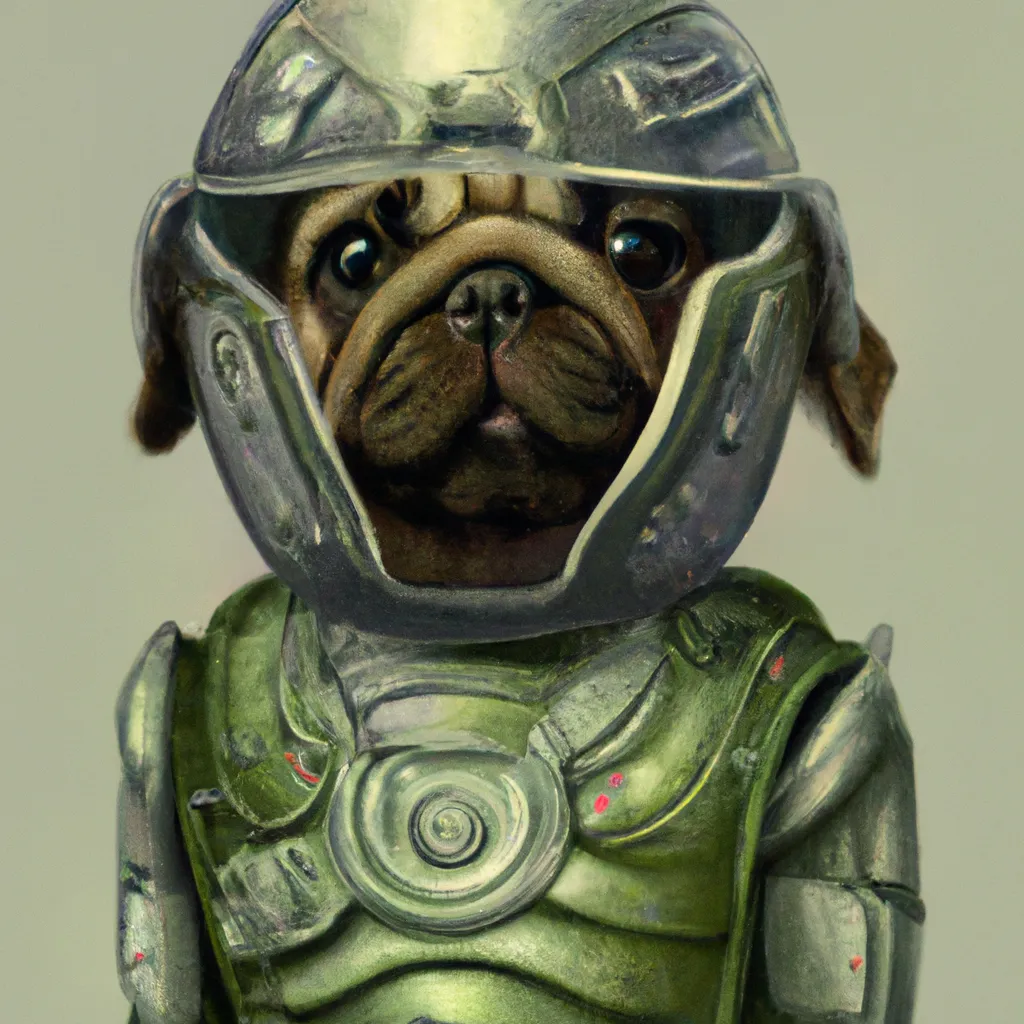 Prompt: pug in ci fi armor