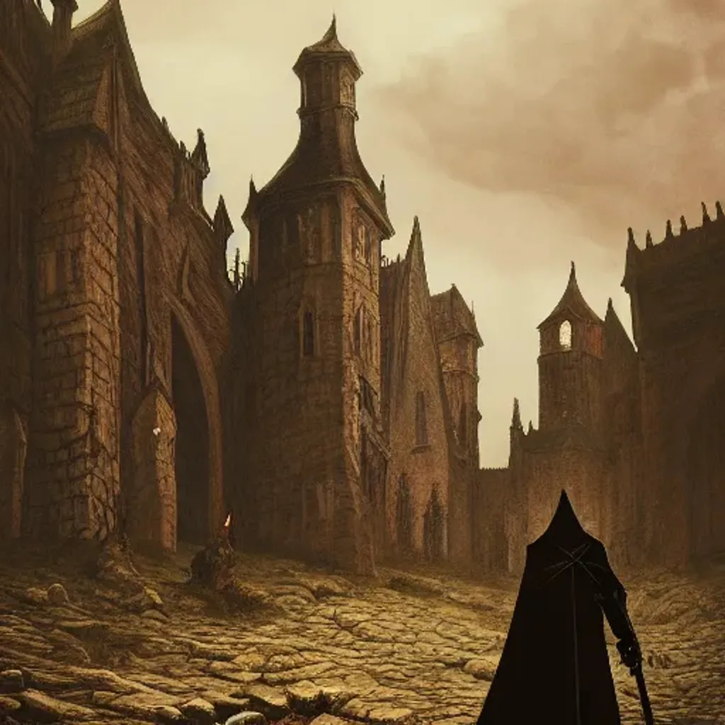 A painting of Undead Burg in Dark Souls, a vampire h... OpenArt