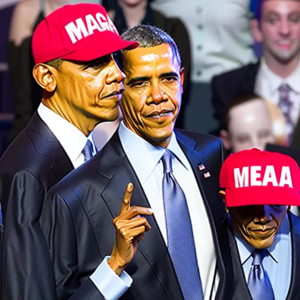 Prompt: obama with a maga hat