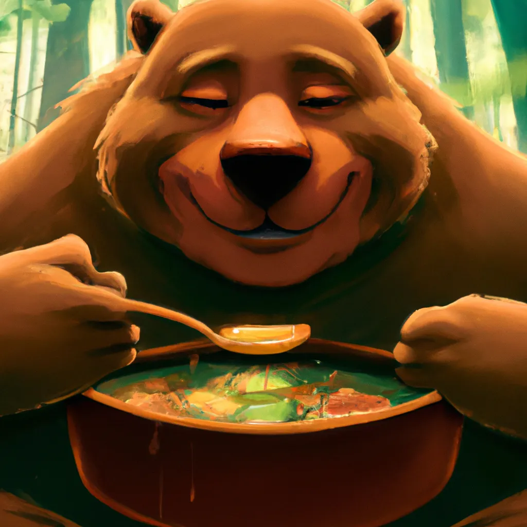 Prompt: grizzly bear animal eating a pot of honey , happy, digital Art, forest background, perfect composition, beautiful, trending on pixiv, 8 k concept art, cinematic, soft lighting, anime visual, official media, spy x family, call-shaded. detailed, detailed face, a still from jungle book disney studios, animated poster