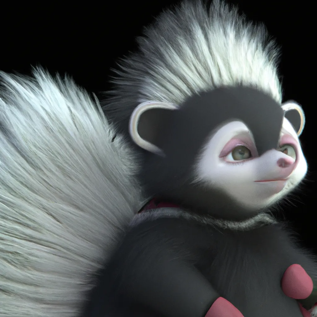 Prompt: High quality, Pixar style, tiny cute and adorable fluffy skunk  dressed in fantasy clothes, fantasy outfit, fantasy dress, small, adorable!, skunk, anthropomorphic ,dnd, adventurer, dramatic lighting, 8k, portrait, cartoon, fine details, 3d render, cinematic ,intricate details, cinematic lighting, character design, character concept, cute, mascot,  adventure, dungeons and dragons, 8k, fluffy!, tsaoshin, pixar movie key visual, fantasy, DnD, adorable!, big eyes, animated, disney, anime, animation