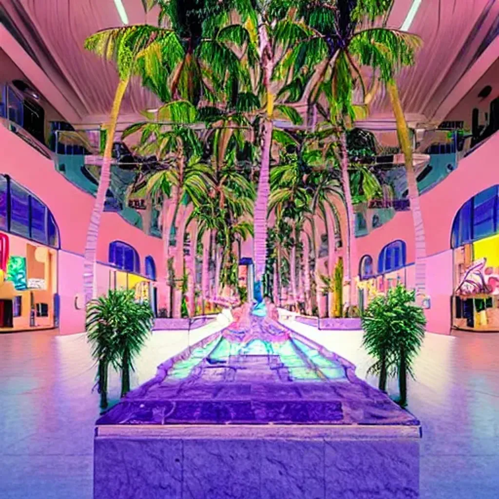 massive vaporwave aesthetic indoor liminal 90s mall... | OpenArt