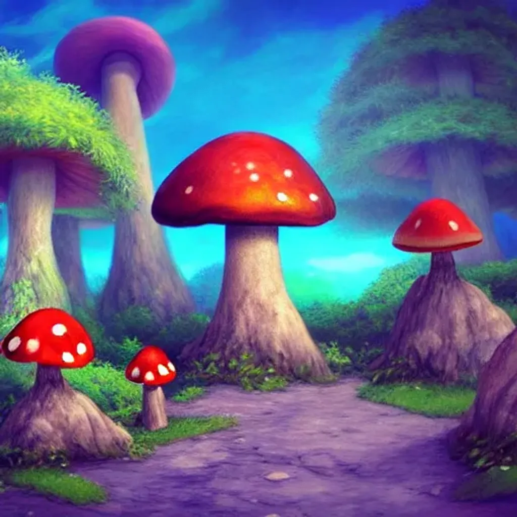 Prompt: Gnomengrade, mushroom island, giant colorful festival,fantasy landscape, rock gnomes, fantasy art, D&D