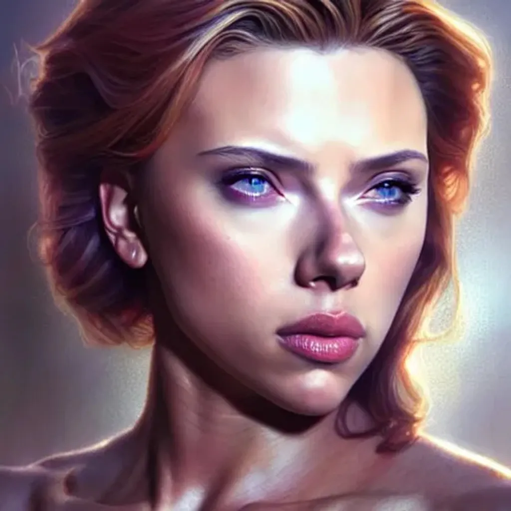 Prompt: muscled Scarlett Johansson as a ruggedly handsome heroine, intricate, elegant, highly detailed, centered, digital painting, artstation, concept art, smooth, sharp focus, illustration, art by artgerm and donato giancola and joseph christian leyendecker, ross tran, wlop