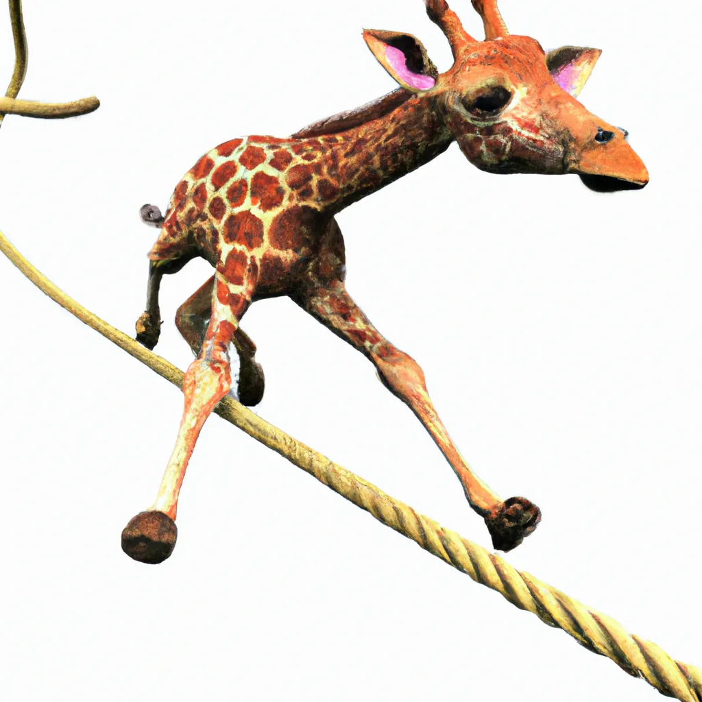 Prompt: macro 3d render of a small giraffe climbing up a rope