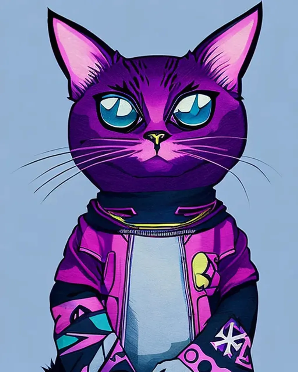 Prompt: a drawing of a cat wearing a hoodie, by Petros Afshar, pixiv, akira from chinese mythology, the mekanik doll, cory behance hd, amethyst, sfw, bunnypunk, atom, hey, open, ruan ji, morgana, glitchpunk, at behance