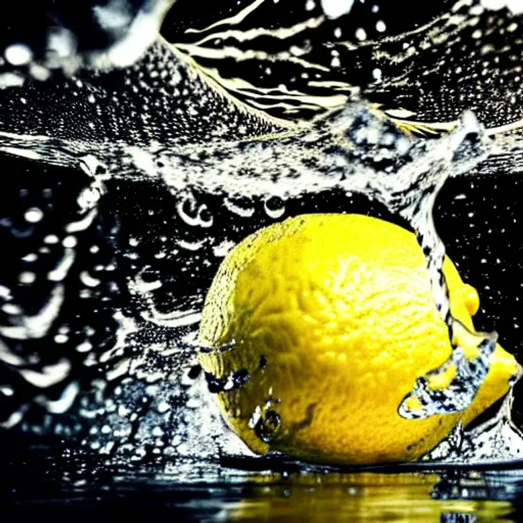 Water splash when a lemon hits the water as it falls openart