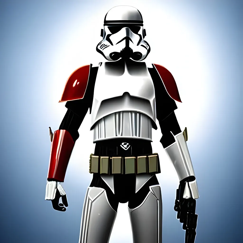 imagine prompt: Ultra Realistic Star Wars Stormtrooper holding a blaster::  anime::1 cartoon::1 dof --v 4 --quality 2 --stylize 1000