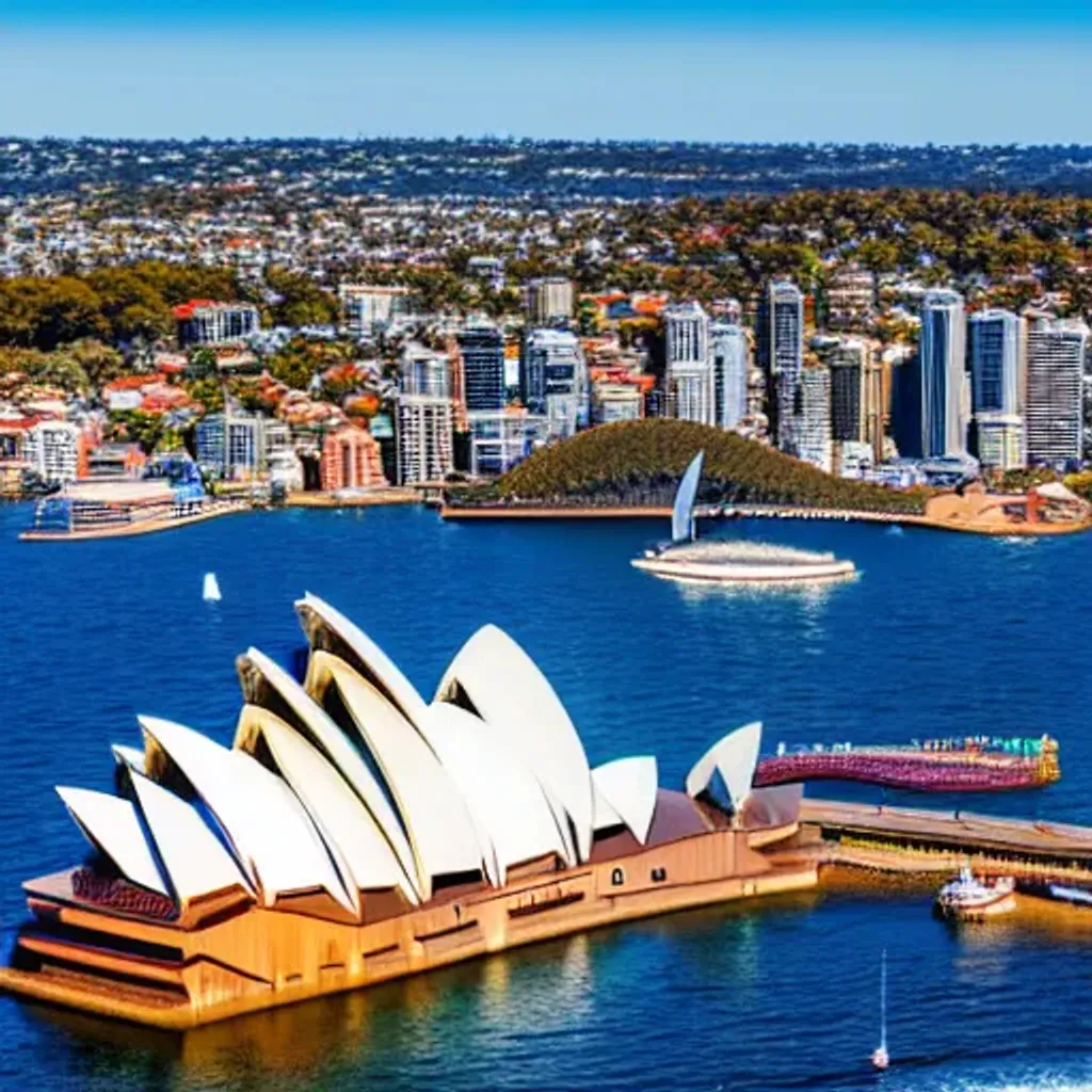 Prompt: Drone photo of Sydney,
Harbour and Opera House, highly detailed