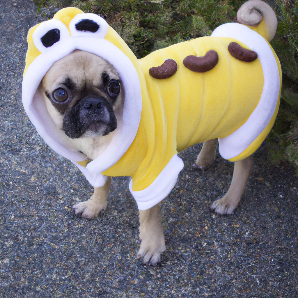 Prompt: A pug in a banana costume 