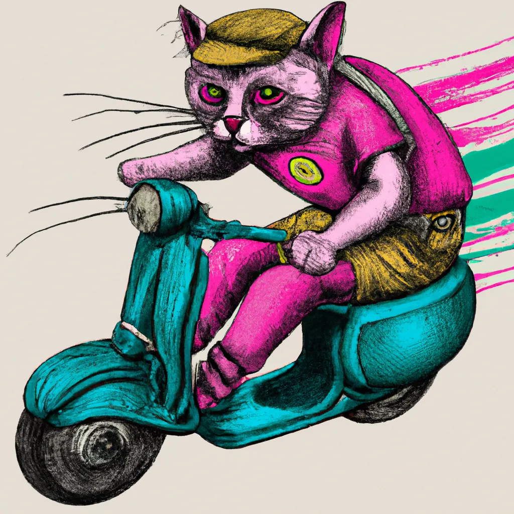 Prompt: cat riding motorcycle, vector art, inspired by Paul Kelpe, reddit contest winner, paulie shore, matlab, ai researcher, ffffound, rigorous