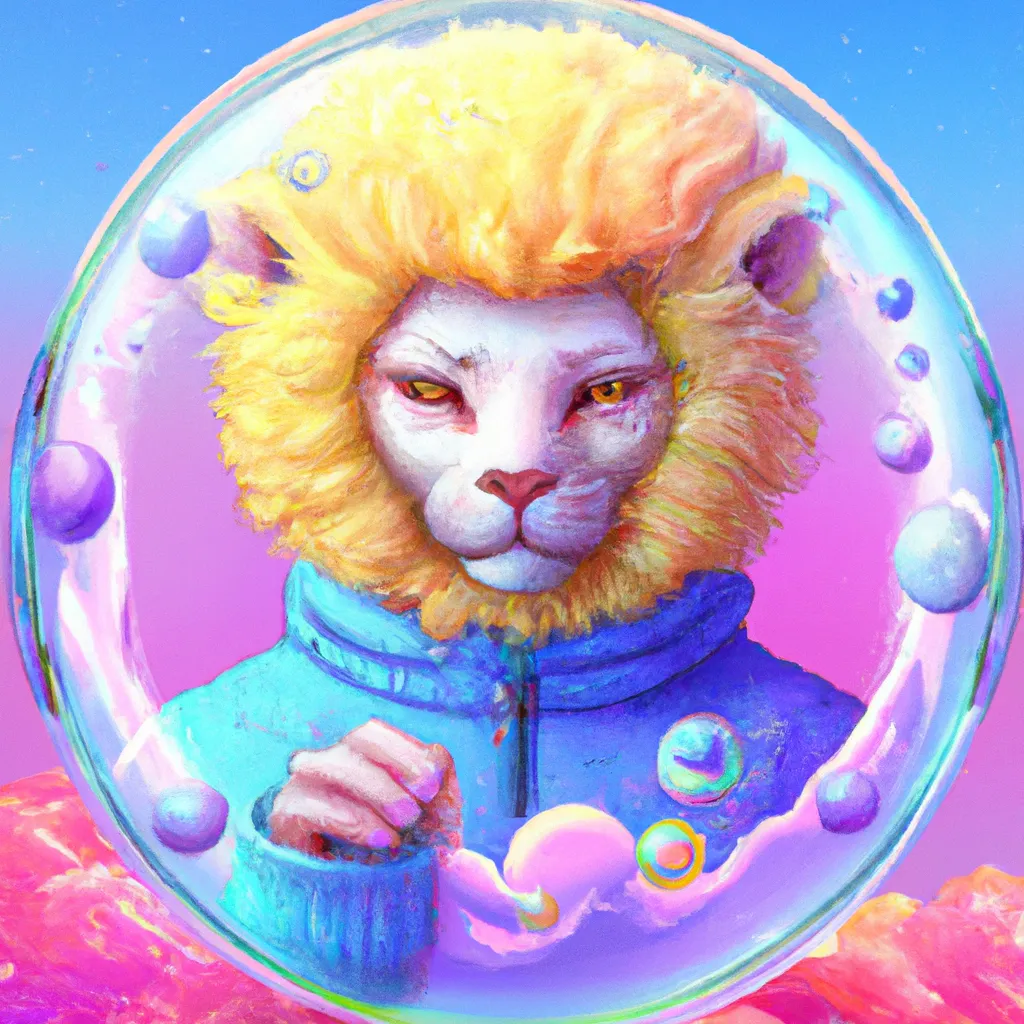 Prompt: character concept art of a cute young male anthropomorphic fluffy albino lion furry wearing cute holographic winter outfit, soap bubble vaporwave cloudy sky background, circular logo | | cute - fine - face, pretty face, key visual, realistic shaded perfect face, fine details by stanley artgerm lau, wlop, rossdraws, james jean, andrei riabovitchev, marc simonetti, and sakimichan, trending on artstation