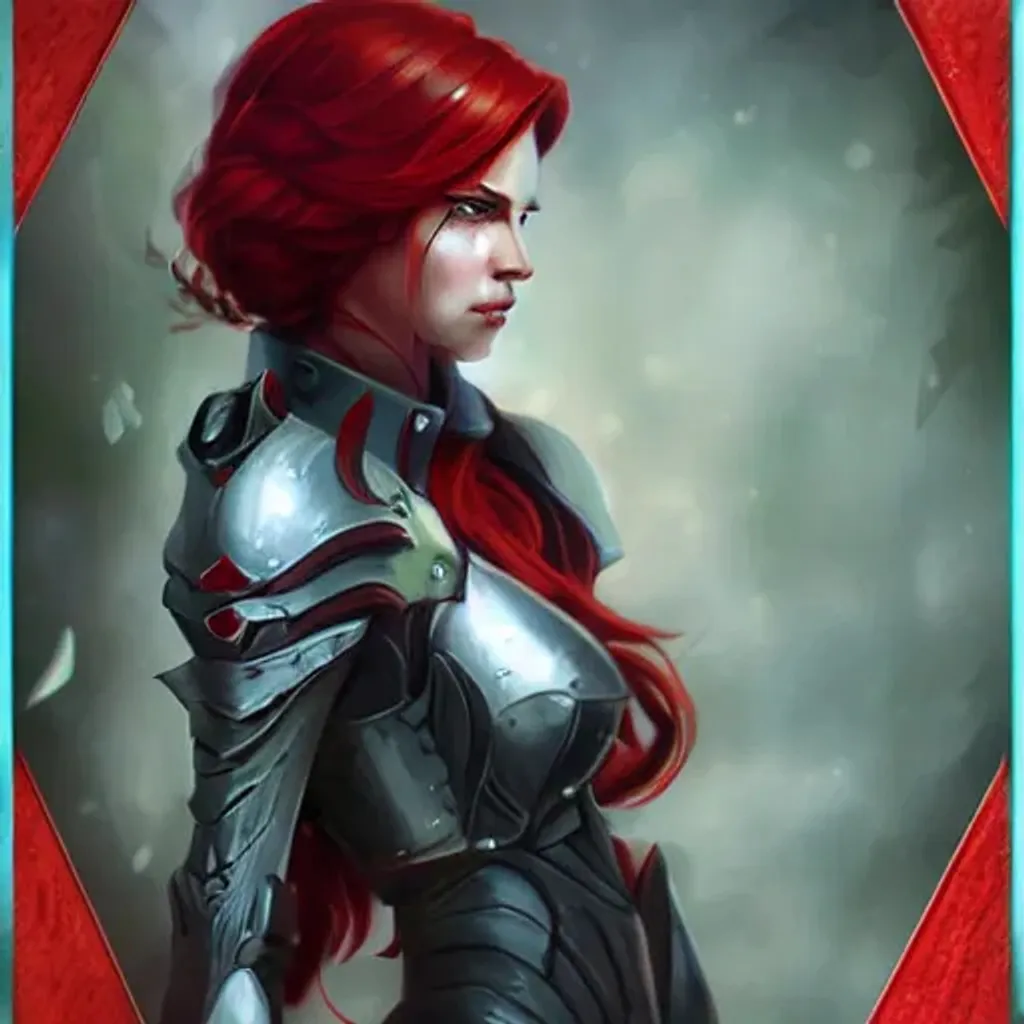 Prompt: Portrait of Female Paladin, battle gear, red hair, machine gun, gorgeous, high fantasy, artstation